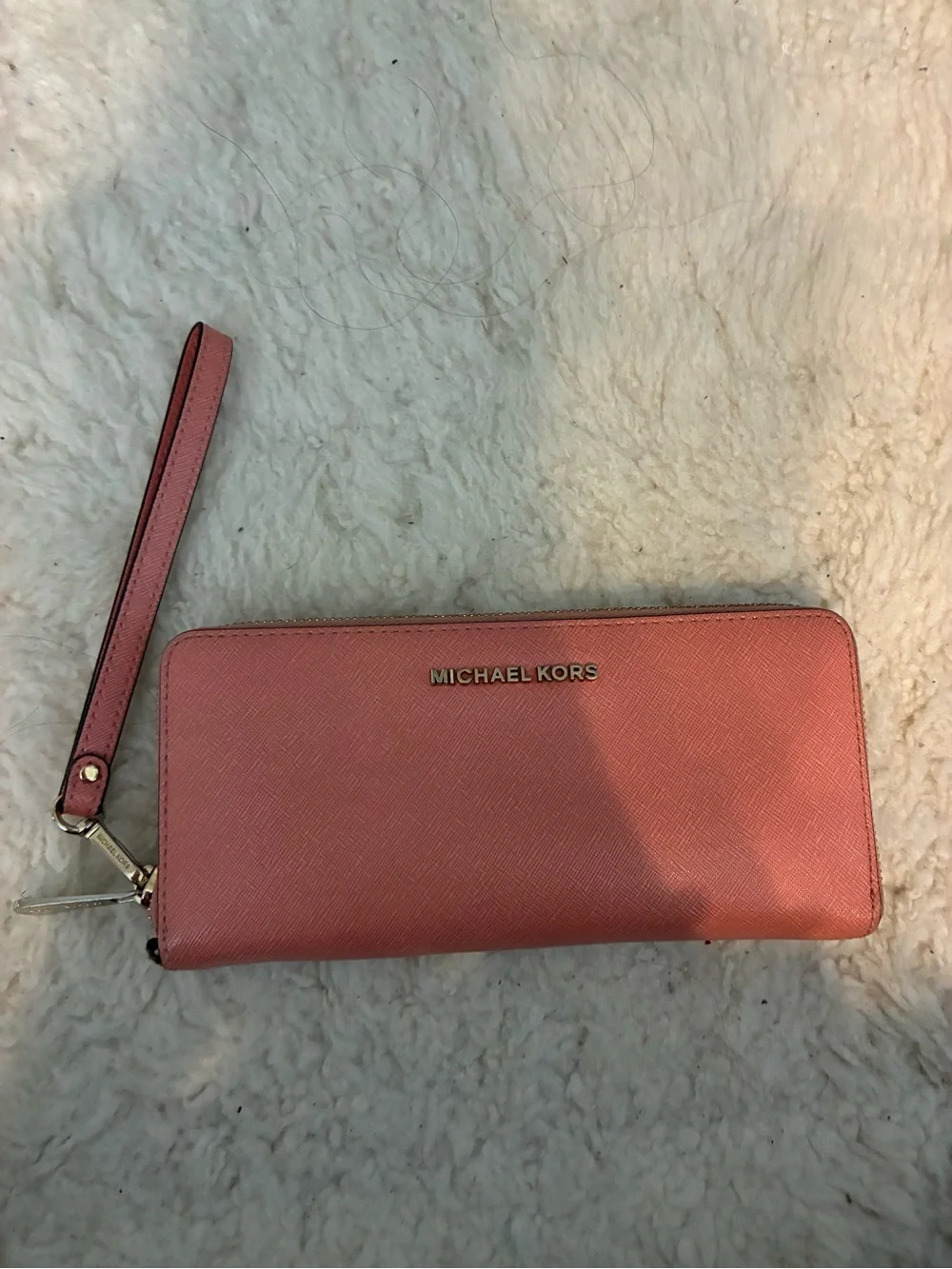 Michael Kors Coral Pink Zip Wristlet with Detachable Strap